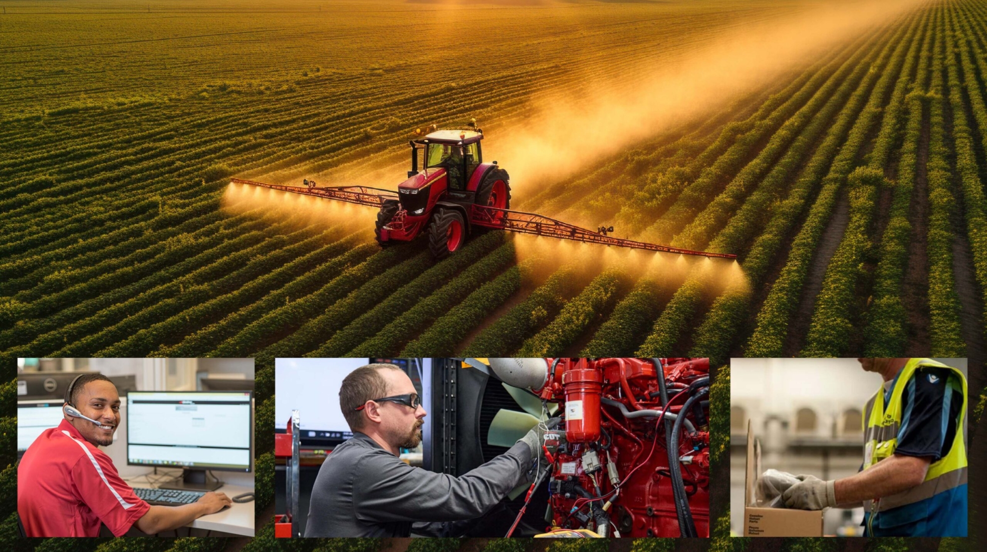 Modern Tractor Spraying Rural Farmland , drone shot